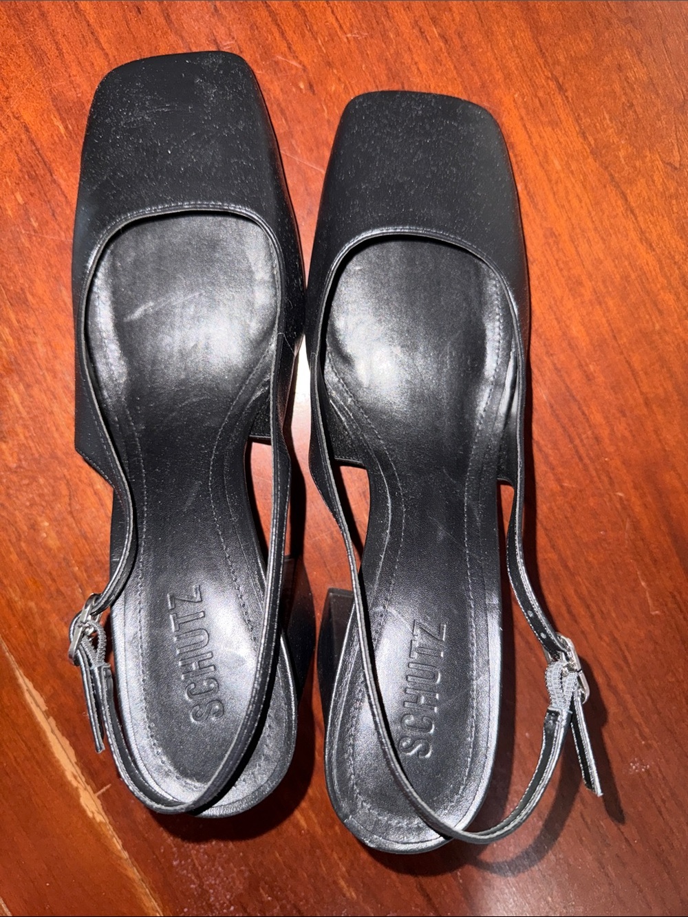 SCHUTZ Black Square-Toe Slingback Heels NWOT